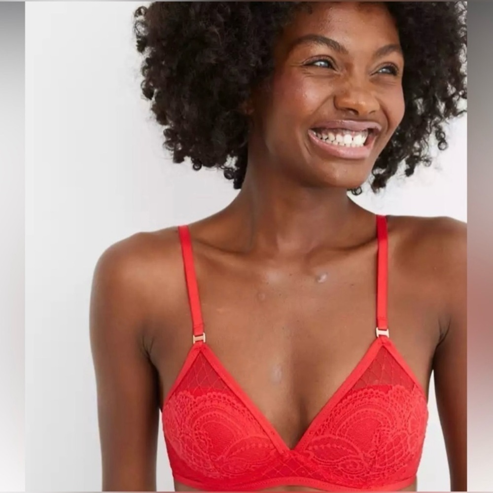 Aerie Real Power Red Lace Underwire Bra 36D NWT